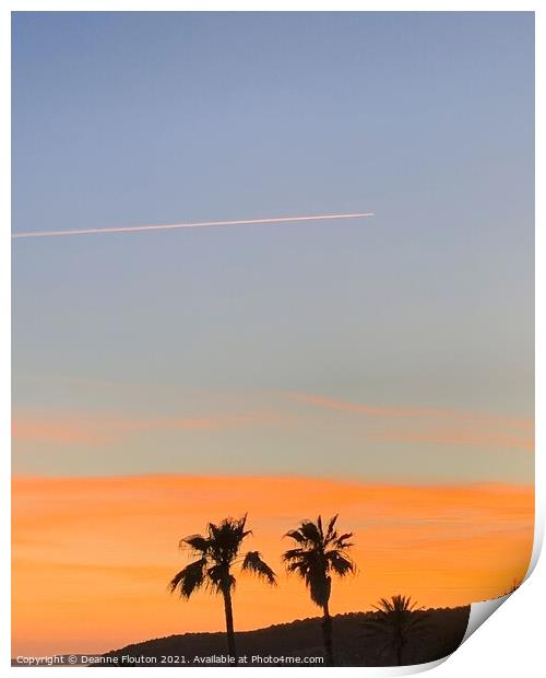  Sunset behind Palm Trees Silhouette Print by Deanne Flouton