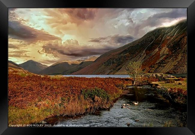 Sunshine and storm clouds at Wastwater Framed Print by ROS RIDLEY