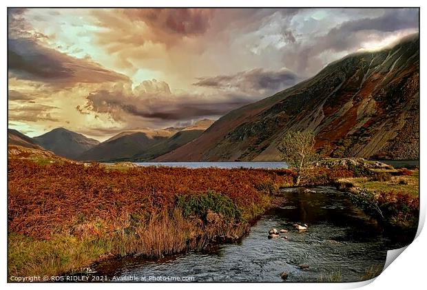 Sunshine and storm clouds at Wastwater Print by ROS RIDLEY