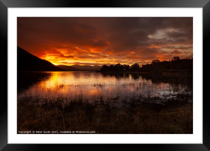 Fire in the sky at Derwent water Framed Mounted Print by Peter Scott