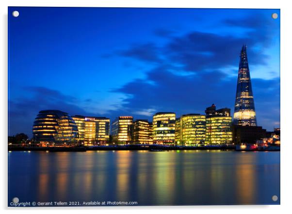 The Shard and City Hall at dusk from the Tower of London promenade Acrylic by Geraint Tellem ARPS