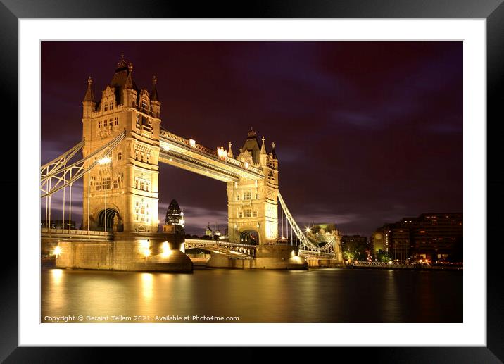 Tower Bridge at night, London Framed Mounted Print by Geraint Tellem ARPS