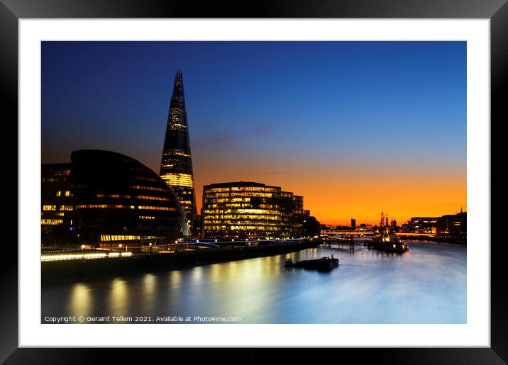 London skyline inc. The Shard and City Hall at dusk Framed Mounted Print by Geraint Tellem ARPS