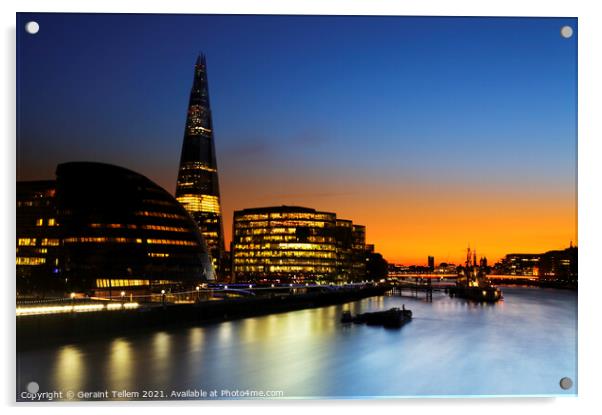 London skyline inc. The Shard and City Hall at dusk Acrylic by Geraint Tellem ARPS