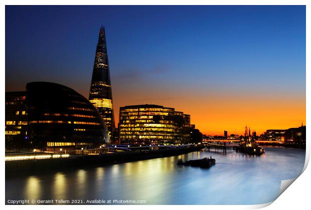 London skyline inc. The Shard and City Hall at dusk Print by Geraint Tellem ARPS
