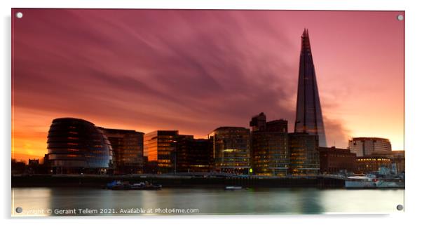 City Hall and The Shard at twilight, London, UK Acrylic by Geraint Tellem ARPS