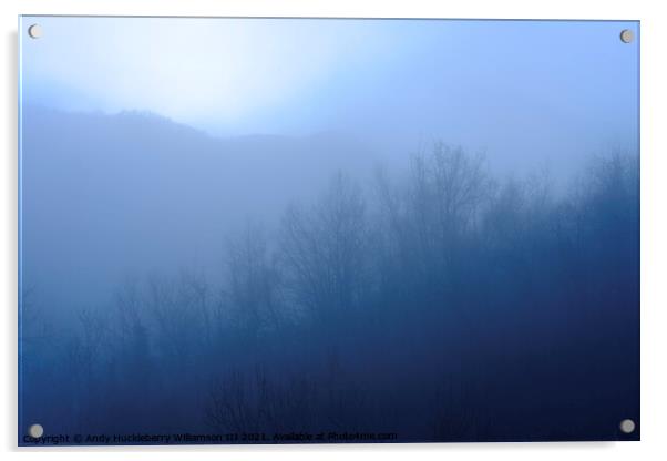 Foggy panorama with trees in Casella, Genoa, Italy Acrylic by Andy Huckleberry Williamson III