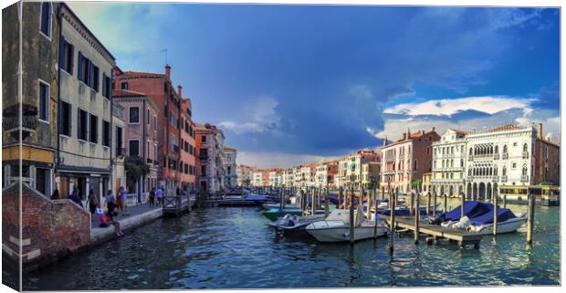 Venice, Italy - September 03, 2018: Wide angle panorama shot of canal view from Rialto bridge Canvas Print by Arpan Bhatia