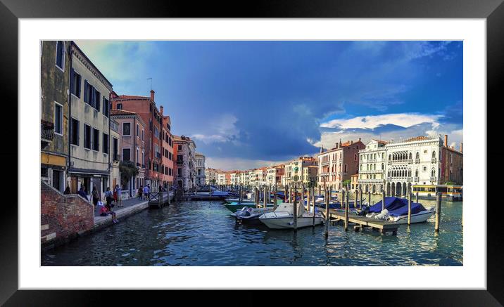 Venice, Italy - September 03, 2018: Wide angle panorama shot of canal view from Rialto bridge Framed Mounted Print by Arpan Bhatia