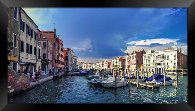 Venice, Italy - September 03, 2018: Wide angle panorama shot of canal view from Rialto bridge Framed Print by Arpan Bhatia