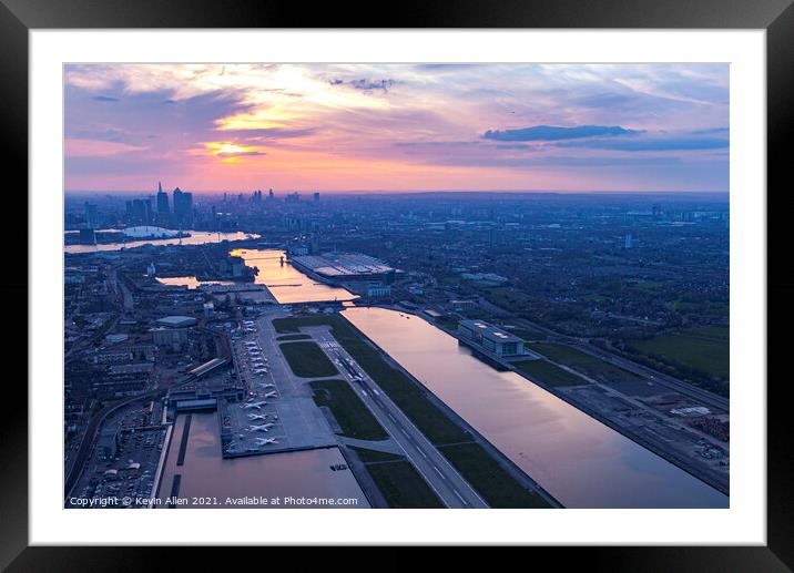 Sunset over City Airport, London. Framed Mounted Print by Kevin Allen