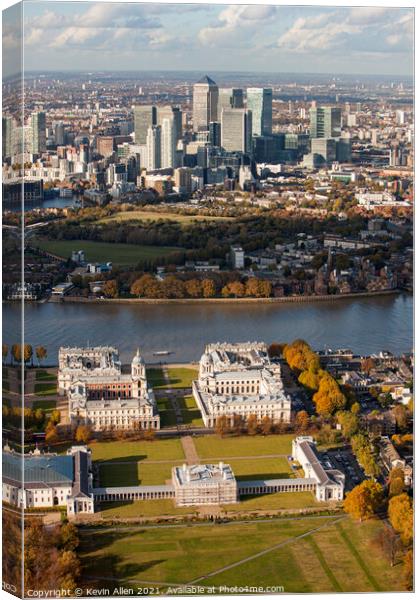 Greenwich and Isle of dogs . Canvas Print by Kevin Allen