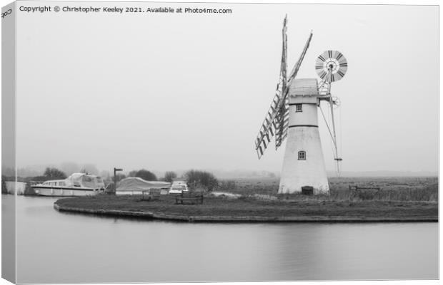 Monochrome Thurne Mill Canvas Print by Christopher Keeley