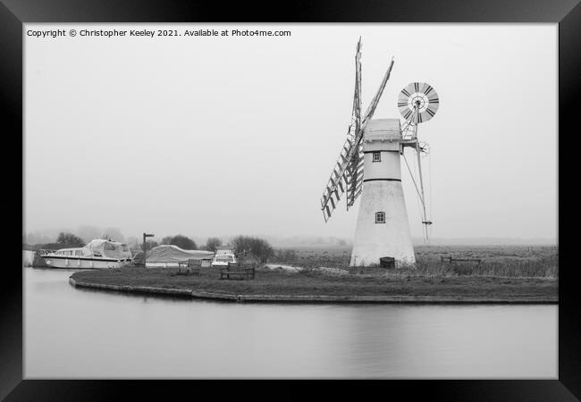 Monochrome Thurne Mill Framed Print by Christopher Keeley