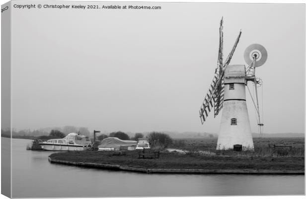Black and white Thurne Mill Canvas Print by Christopher Keeley