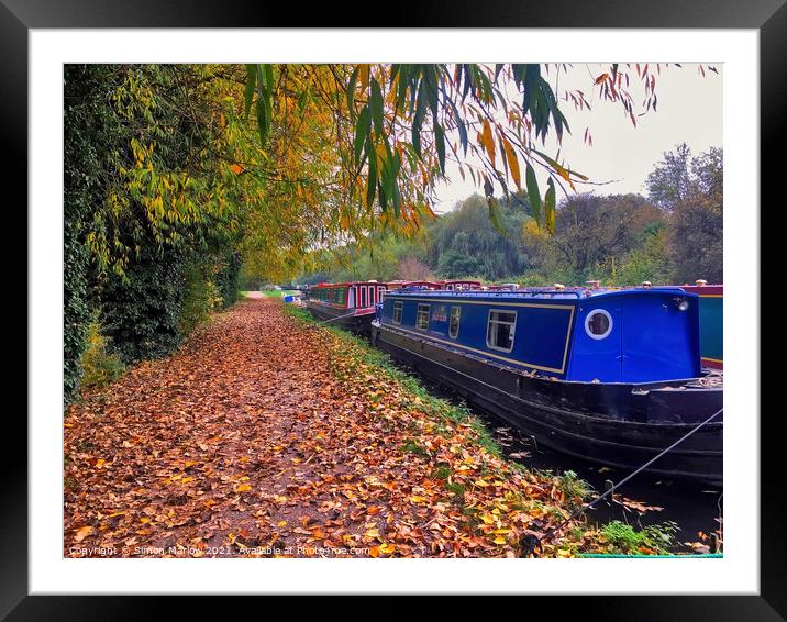 Barges on the canal at Aldermaston Wharf, Berkshire Framed Mounted Print by Simon Marlow