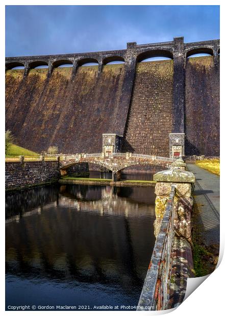 The Claerwen Reservoir Dam in Powys Print by Gordon Maclaren