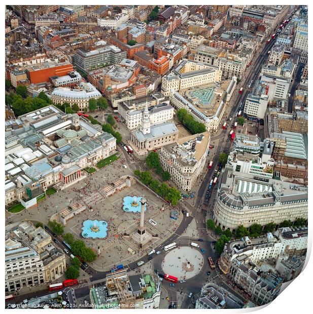 Helicopter view of Trafalgar square, London.  Print by Kevin Allen