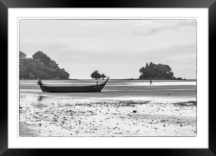 boat and jogger on Nai Yang beach Framed Mounted Print by Kevin Hellon