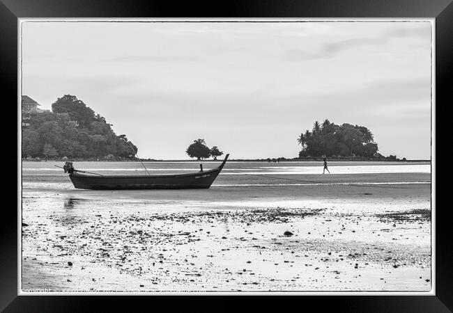 boat and jogger on Nai Yang beach Framed Print by Kevin Hellon
