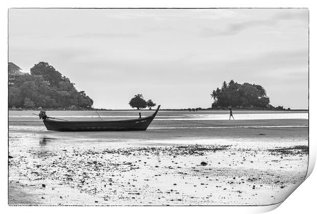 boat and jogger on Nai Yang beach Print by Kevin Hellon