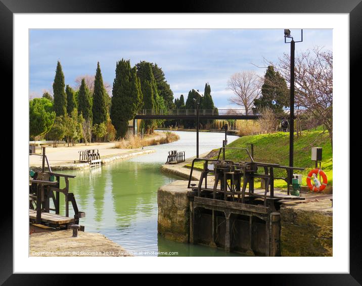 Canal du Midi at Beziers looking down the canal  Framed Mounted Print by Ann Biddlecombe