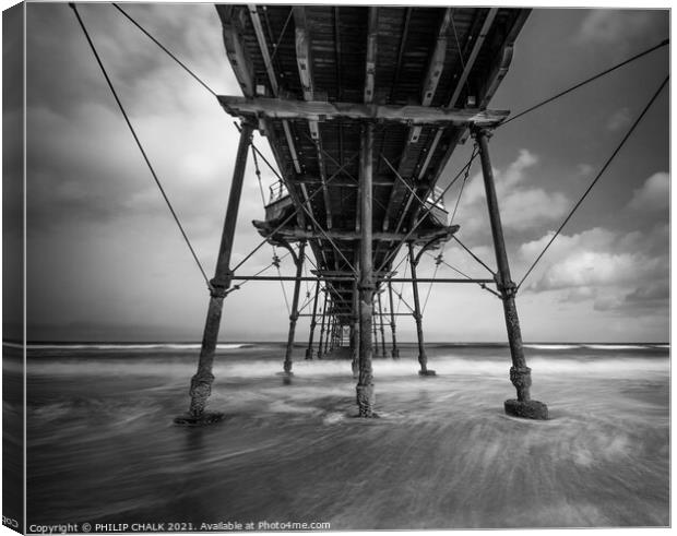 Saltburn by the sea Pier black and white 92 Canvas Print by PHILIP CHALK