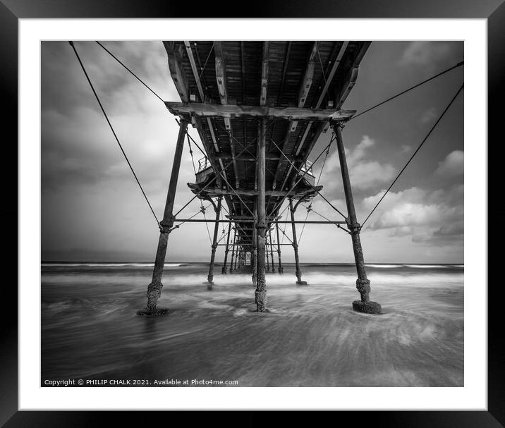 Saltburn by the sea Pier black and white 92 Framed Mounted Print by PHILIP CHALK