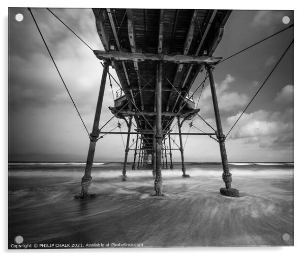 Saltburn by the sea Pier black and white 92 Acrylic by PHILIP CHALK
