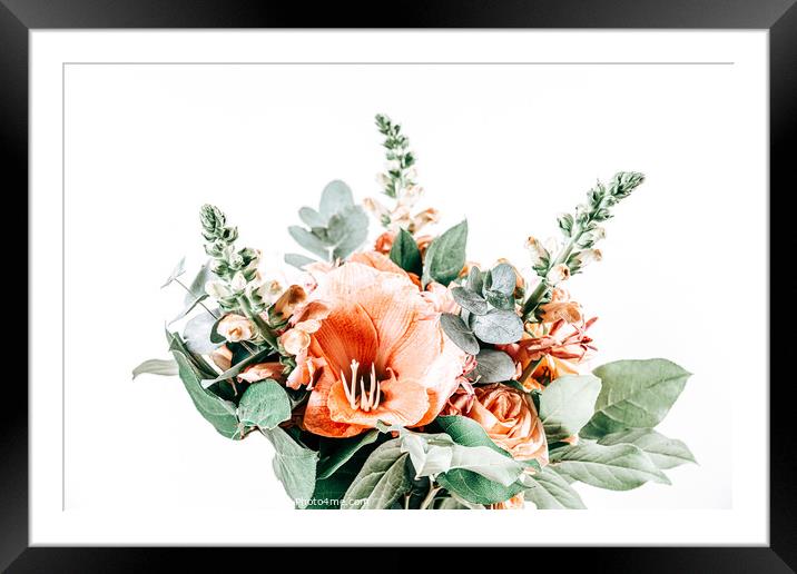 Coral Green Floral Print, Abstract Art Print Framed Mounted Print by Radu Bercan