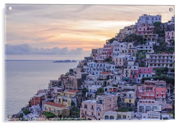 Positano at dusk - Amalfi Coast Acrylic by Laszlo Konya