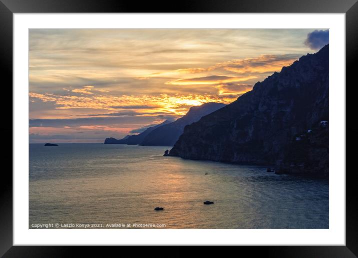 Sunset near Positano Framed Mounted Print by Laszlo Konya