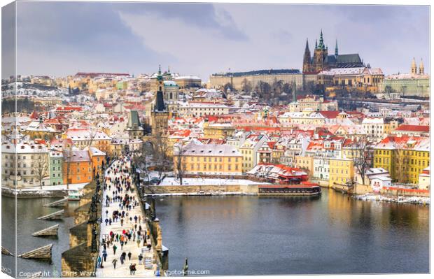 Charles Bridge Prague Czech Republic in the snow Canvas Print by Chris Warren