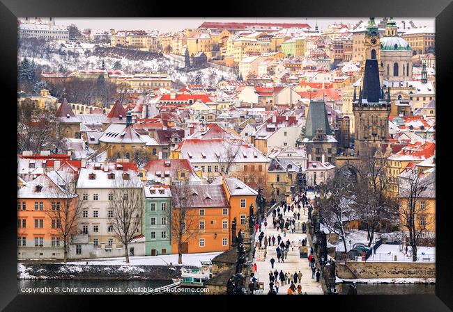 Charles Bridge Prague Czech Republic in the snow Framed Print by Chris Warren