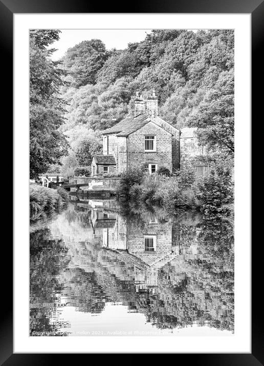 House reflected in the water, Huddersfield narrow canal Framed Mounted Print by Kevin Hellon