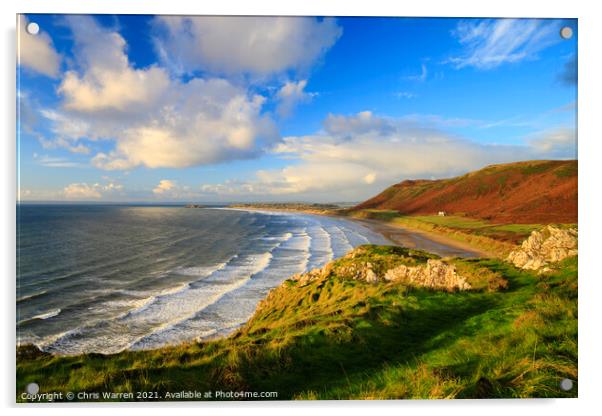 Rhossili Bay Gower Swansea Wales Acrylic by Chris Warren