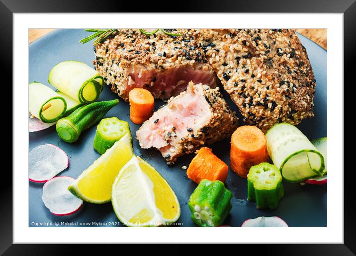 Tuna meat with vegetables Framed Mounted Print by Mykola Lunov Mykola