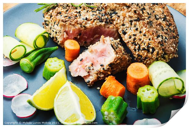 Tuna meat with vegetables Print by Mykola Lunov Mykola