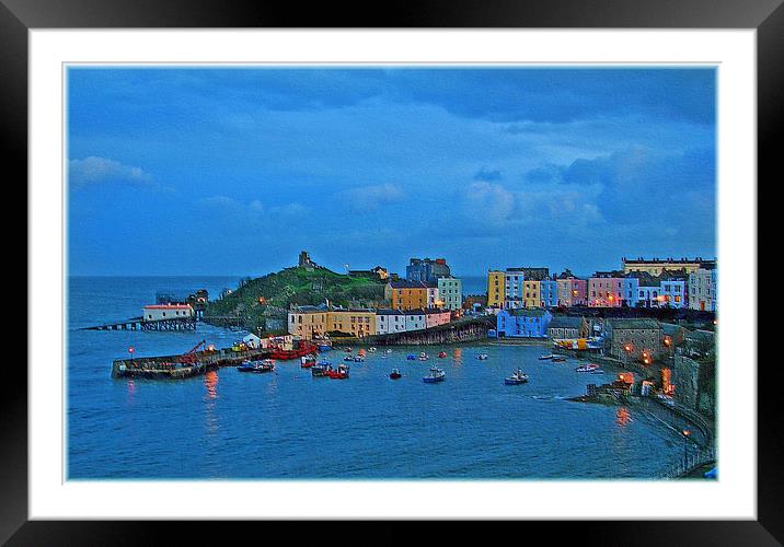 Tenby Harbour Twilight.Pembrokeshire. Framed Mounted Print by paulette hurley