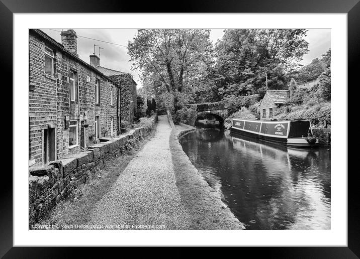 Barge moored on the Huddersfield Narrow Canal Framed Mounted Print by Kevin Hellon