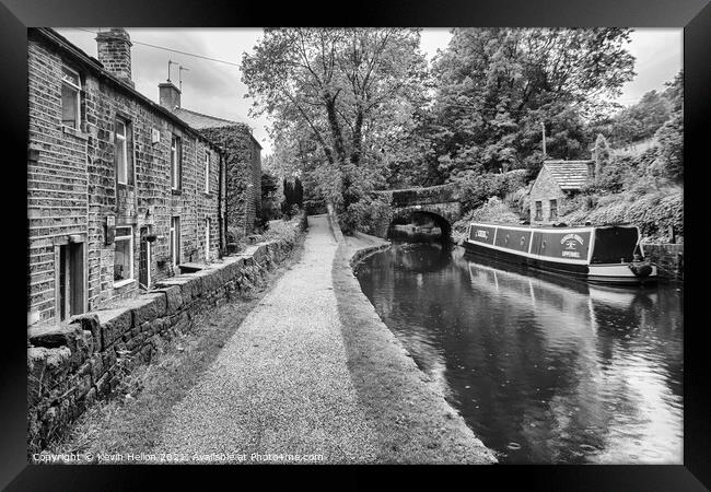 Barge moored on the Huddersfield Narrow Canal Framed Print by Kevin Hellon