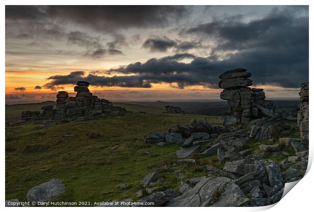 Sunset at Great Staple Tor Print by Daryl Peter Hutchinson