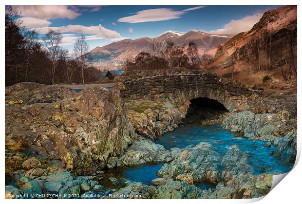 Ashness bridge looking towards Keswick and Skiddaw mountain 97 Print by PHILIP CHALK