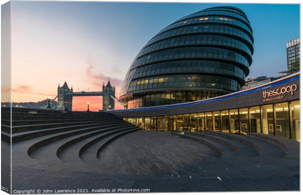 Sunrise at The Scoop London  Canvas Print by John Lawrence