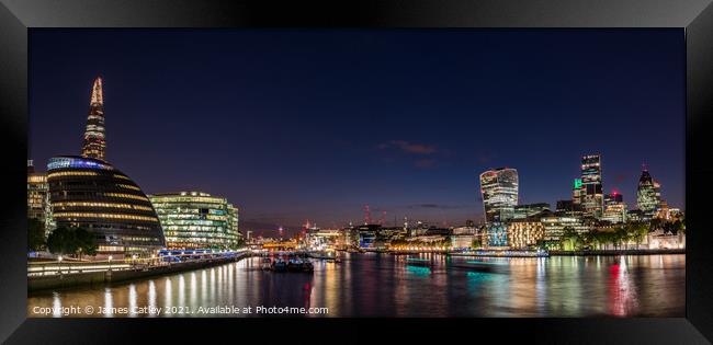 Thames Panorama at night London Framed Print by James Catley