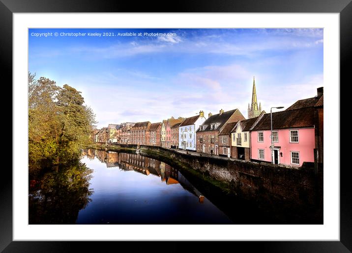 Norwich quayside and cathedral digital art Framed Mounted Print by Christopher Keeley