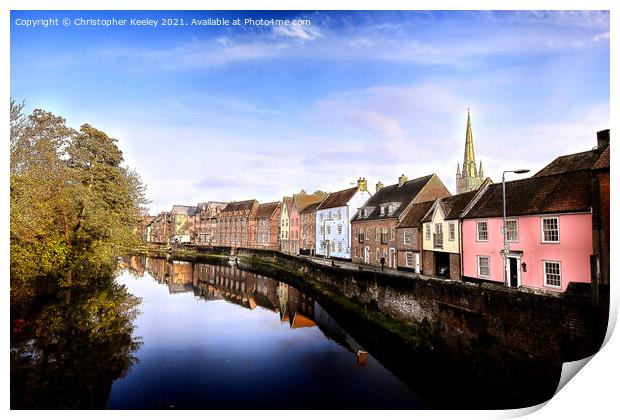Norwich quayside and cathedral digital art Print by Christopher Keeley