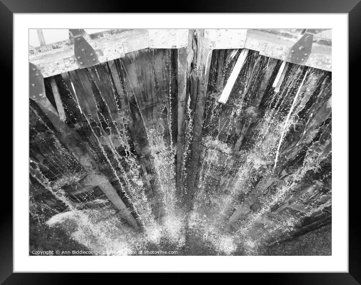 Water coming through the lock in black and white Framed Mounted Print by Ann Biddlecombe