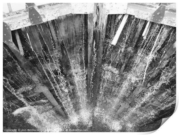 Water coming through the lock in black and white Print by Ann Biddlecombe