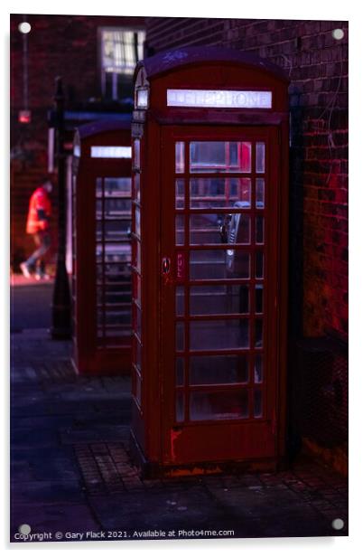 Red English Telephone boxes in a night time street Acrylic by That Foto